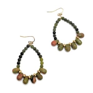 Green and Pink Gemstone Teardrop Hoop Earrings - Unbranded